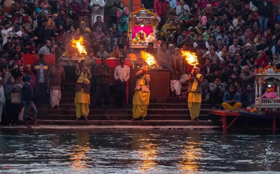 The Ganga Aarti taking place in Haridwar